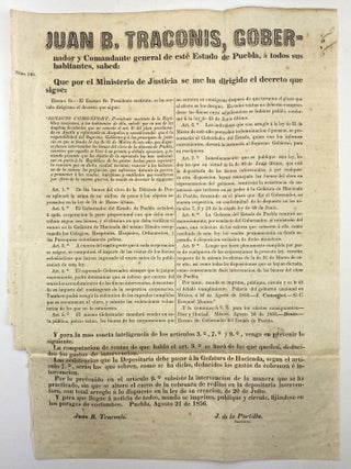 [Large Group of Broadside Decrees Issued by the State Government of Puebla During the Mid-19th Century]