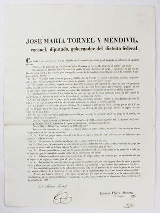 Jose Maria Tornel y Mendevil... Con Fecha 5 de Este Mes Se Me Ha Dirigido por la Secretaria de. Mexico, Gambling.