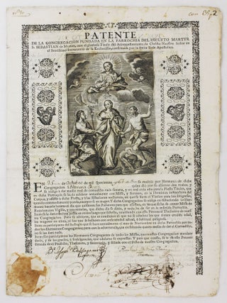 Item #4694 Patente de la Congregacion Fundada en la Parrochia del Inclyto Martyr S. Sebastian de...