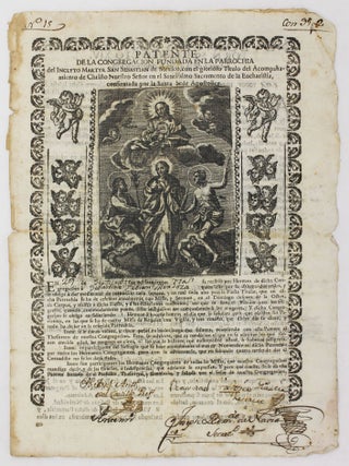 Item #4695 Patente de la Congregacion Fundada en la Parrochia del Inclyto Martyr S. Sebastian de...