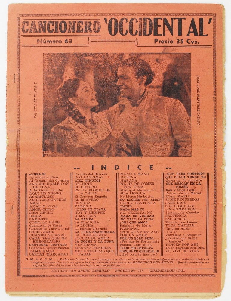 Item #5199 Cancionero "Occidental" Numero 63 [& Num. 68] [caption title]. Mexico, Music.