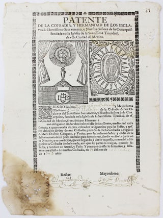 Item #5344 Patente de la Cofradia, y Hermandad de los Esclavos del Santissimo Sacramento, y...