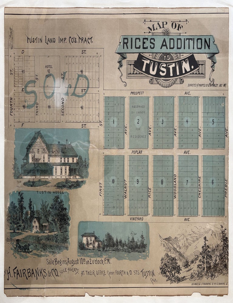Item #5454 Map of Rice's Addition Tustin. California, Real Estate.
