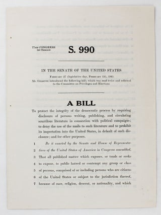 Item #5699 S. 990. In the Senate of the United States... A Bill to Protect the Integrity of the...