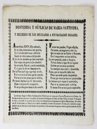 Item #6283 Despedida y Suplicas de Maria Santisima, y Recuerdo de los Mexicanos a Sus Sagrados...