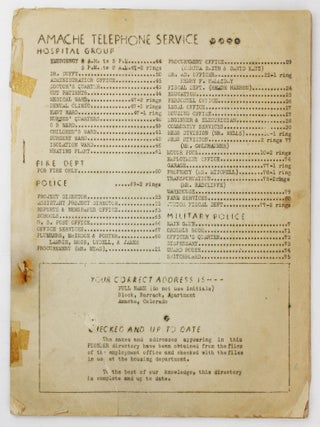Item #6343 [Telephone Directory for Camp Amache at the Granada Relocation Center]. Japanese...