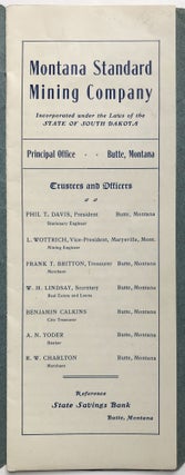 Montana Standard Mining Company. Incorporated Under the Laws of the State of South Dakota