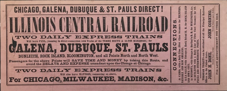 Item #1101 Chicago, Galena, Dubuque & St. Pauls Direct! Illinois Central Railroad [caption title]. Illinois, Railroads.
