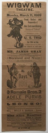 Item #1212 Wigwam Theatre. Meyer Bros., Proprietors. Monday, March 11, 1889. Read, Reflect and...