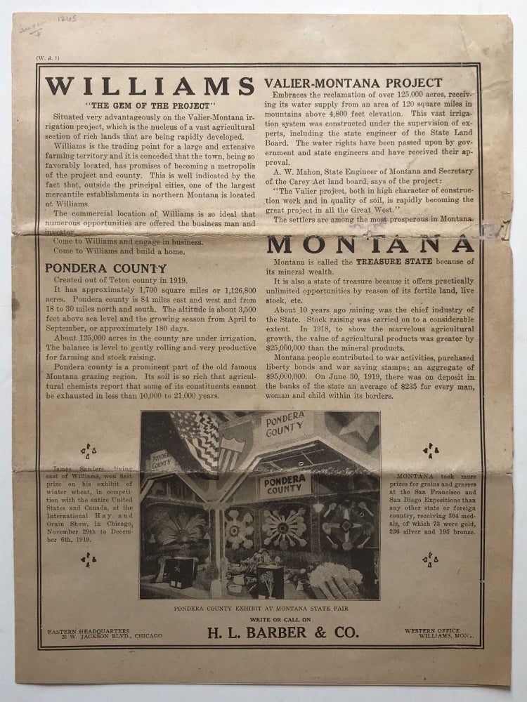 Item #1265 Williams "The Gem of the Project" [caption title]. Montana.