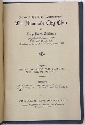 Seventeenth Annual Announcement the Woman's City Club of Long Beach, California