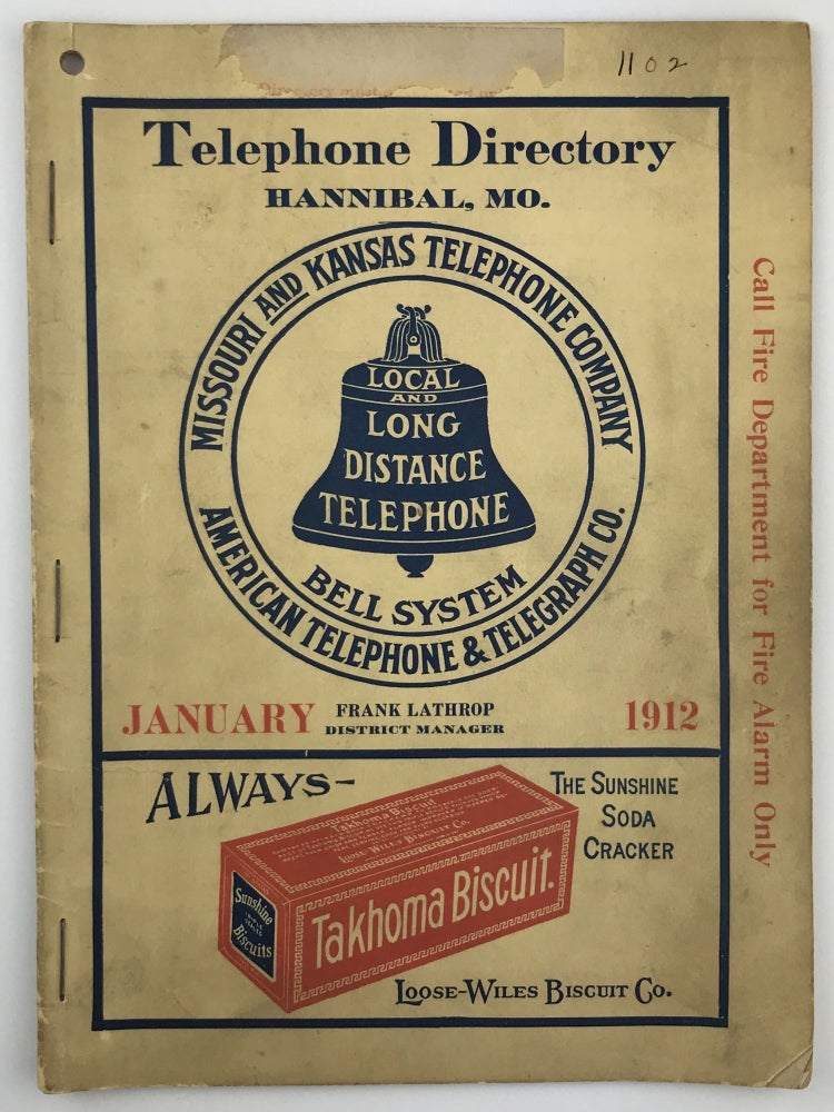 Item #1596 Hannibal Directory of the Missouri & Kansas Telephone Company. January, 1912. Missouri.