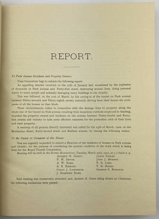 Report on an Investigation of the Tunnels of the Rapid Transit Railroad in Park Avenue, N.Y.