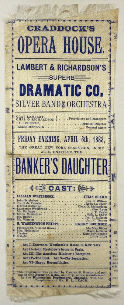 Item #1859 Craddock's Opera House. Lambert & Richardson's Superb Dramatic Co. Silver Band and Orchestra [caption title]. Texas, Theater.