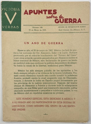 Item #1918 Apuntes Sobre la Guerra. Numero 128. 29 de Mayo de 1943. World War Two, Mexico