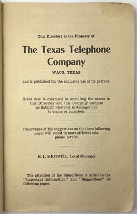 Texas Telephone Co. Waco. November 1919