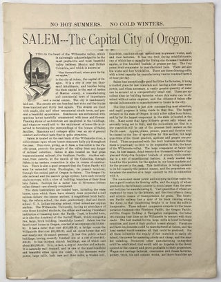 Item #1941 No Hot Summers. No Cold Winters. Salem -- The Capital City of Oregon [caption title]....