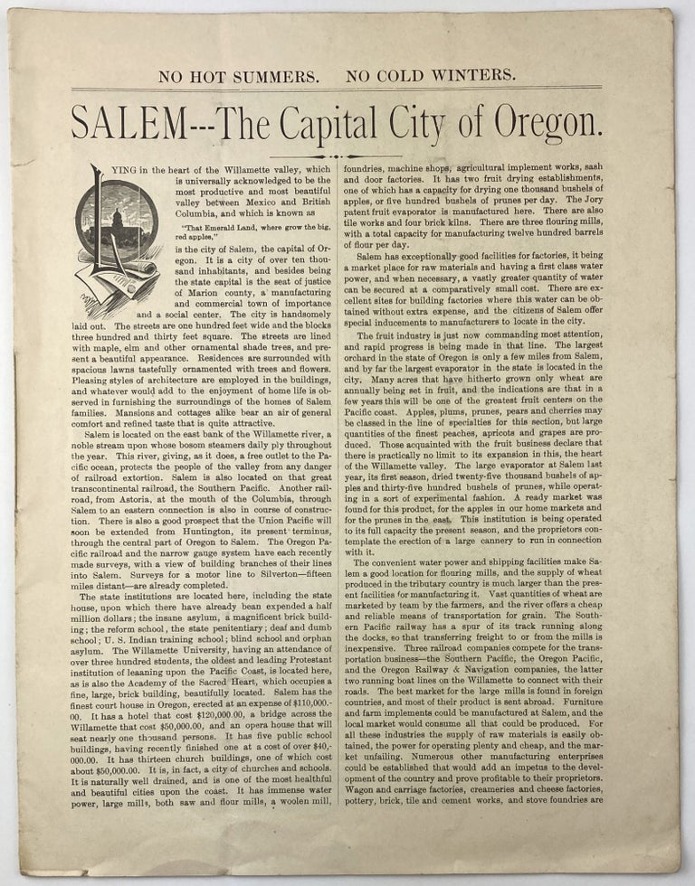 Item #1941 No Hot Summers. No Cold Winters. Salem -- The Capital City of Oregon [caption title]. Oregon.