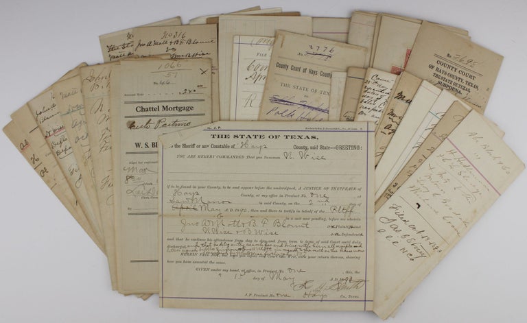 Item #1953 [Group of Manuscript Legal Documents from Hays County, Texas, Covering a Wide Array of Court Activities]. Texas, Law.