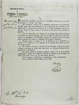 Item #2061 Secretaria de Guerra y Marina...El Exmo. Sr. Presidente Interino de la Republica...