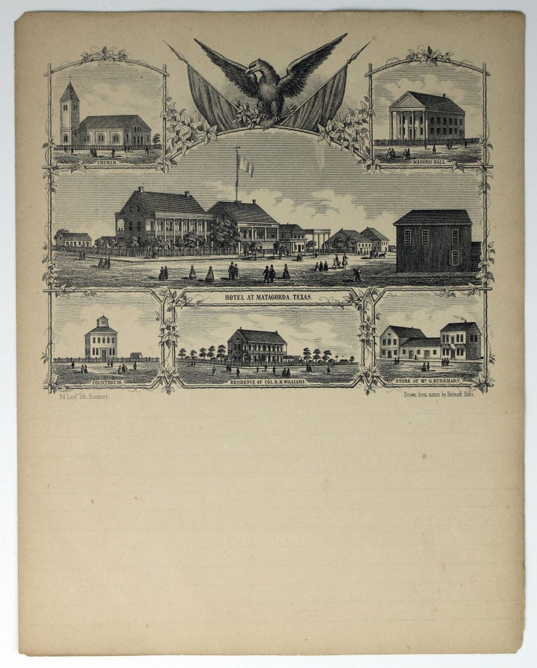 Item #2094 [Pictorial Letter Sheet of Vignettes Depicting Matagorda, Texas]. Texas, Helmuth Holtz.