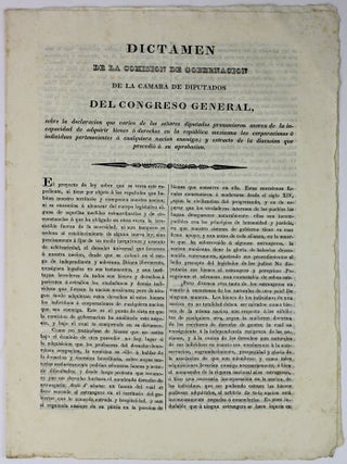 Item #2111 Dictamen de la Comision de Gobernacion de la Camara de Diputados del Congreso General,...