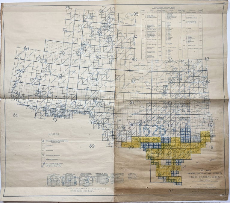 Item #2156 Key Map Showing Status of Map Work in Eighth Corps Area. Texas, Surveying.