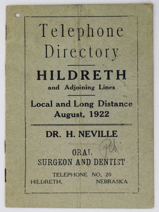 Item #2258 Directory of the Hildreth Telephone Co. General Office, Hildreth, Nebraska. August,...