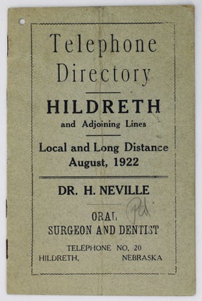 Item #2258 Directory of the Hildreth Telephone Co. General Office, Hildreth, Nebraska. August,...