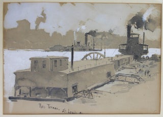 Item #2306 [Handsome Gouache Watercolor of Steamboats on the Mississippi River at St. Louis]....