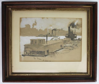 [Handsome Gouache Watercolor of Steamboats on the Mississippi River at St. Louis]