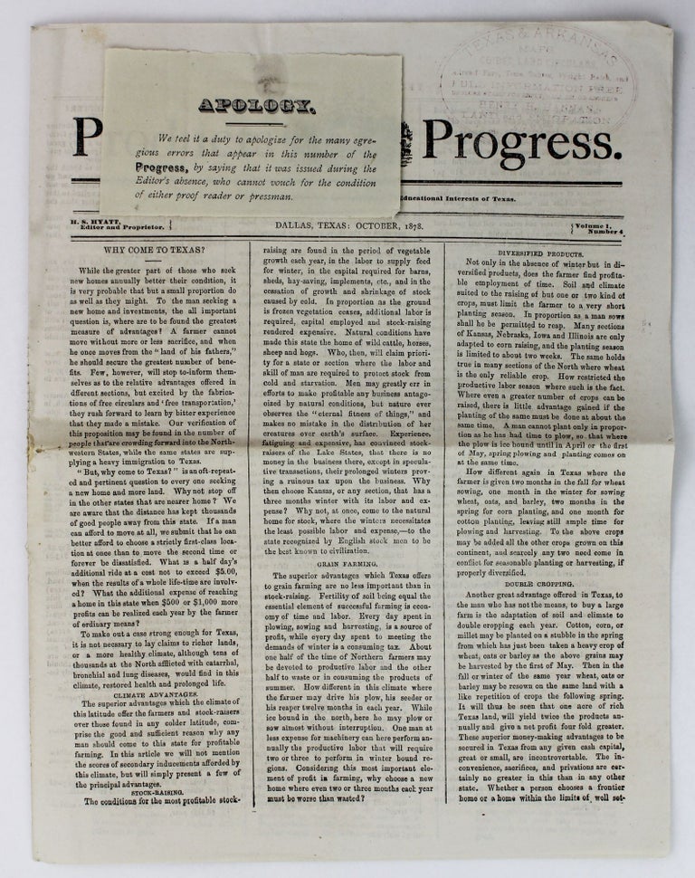 Item #2315 Texas Products and Progress. Volume 1, Number 4. Texas.
