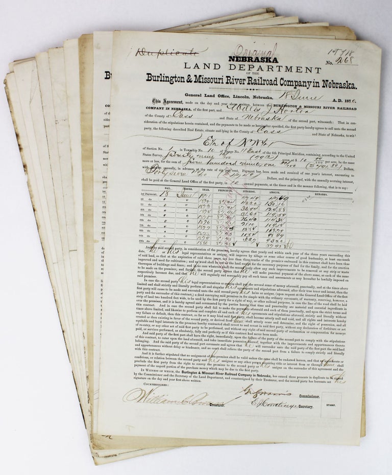 Item #2444 [Group of Real Estate Contracts Between Land Speculators and the Nebraska Land Department of the Burlington & Missouri River Railroad Company]. Nebraska, Burlington, Missouri River Railroad Company.
