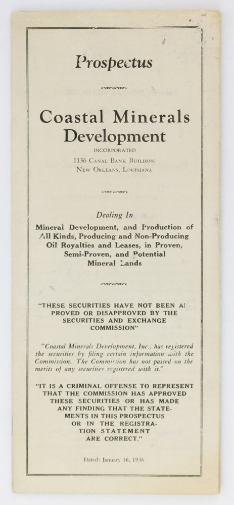 Item #2451 Prospectus Coastal Minerals Development [cover title]. Louisiana.