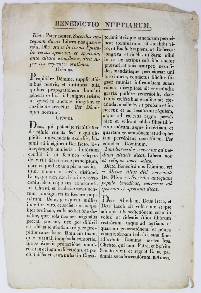 Item #2515 Benedicto Nuptiarum. Dicto Pater Noster, Sacerdos Antequam Dicat... [caption title and first line of text]. Mexico, Printing History.