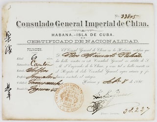 Item #2592 [Certificado de Nacionalidad from the Chinese Consulate in Cuba]. Cuba, China