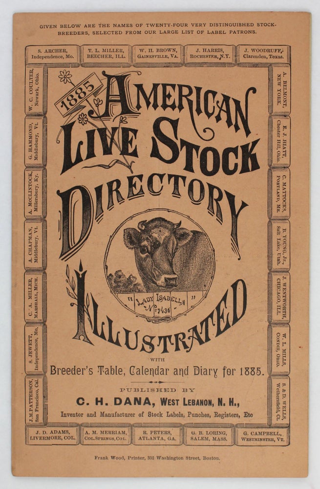 Item #2612 American Live Stock Directory Illustrated with Breeder's Table, Calendar and Diary for 1885. Cattle, Livestock.