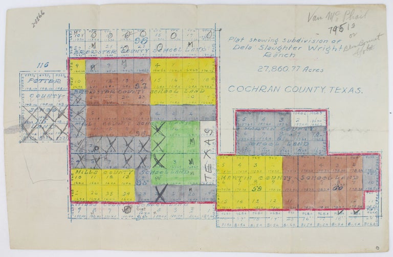 Item #2615 Plat Showing Subdivision of Dela Wright Slaughter Ranch 27,860.77 Acres Cochran County, Texas [caption title]. Texas, Land.