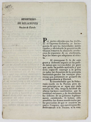 Item #2759 Ministerio de Relaciones Seccion de Estado. Por Partes Oficiales Que Ha Recibido el...