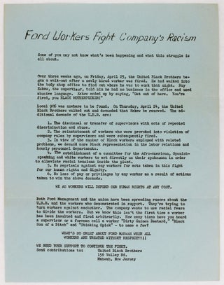 Item #2774 Ford Workers Fight Company's Racism [caption title]. African Americana, United Black...