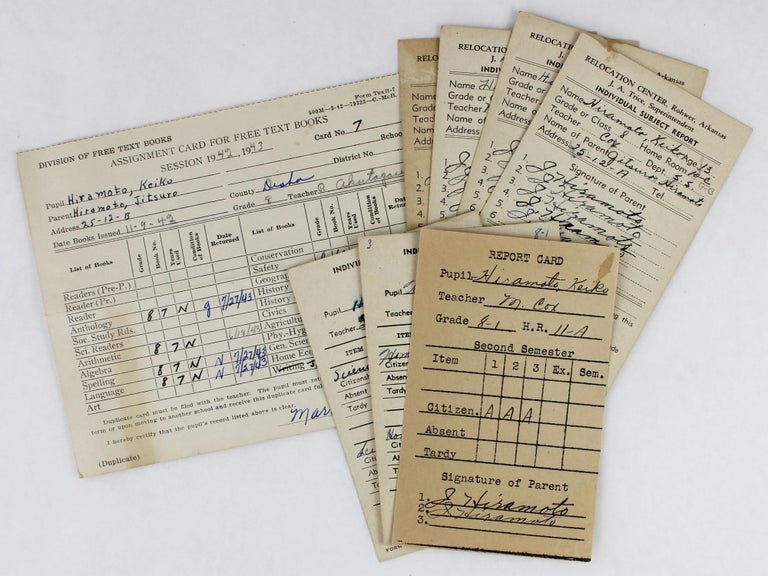 Item #2868 [Collection of Report Cards Belonging to a Keiko Hiramoto, a Student Internee at Camp Rohwer, Arkansas]. Japanese Internment, Arkansas.