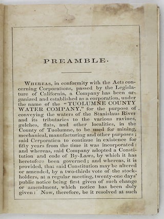 Constitution and By-Laws of the Tuolumne County Water Company