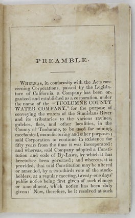 Constitution and By-Laws of the Tuolumne County Water Company