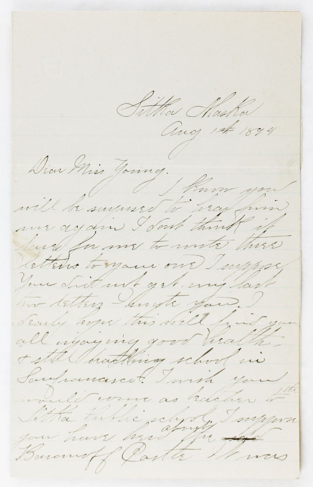 Item #2889 [Autograph Letter, Signed, from Julie E. Haley, Daughter of Noted Sitka Pioneer and Miner Nicholas Haley, Describing Her Firsthand Account of the Burning of Baranof Castle in Sitka in 1894]. Alaska, Julia E. Haley.