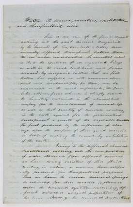 Item #2927 Water; Its Sources, Varieties, Constitution and Therapeutical Uses [manuscript caption...