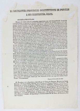 Item #2930 La Legislatura Provincial Constituyente de Popayan a Sus Habitantes, Salud [caption...