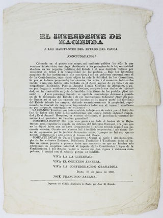 Item #2934 El Intendente de Hacienda a los Habitantes del Estado del Cauca. ¡Conciudadanos!...