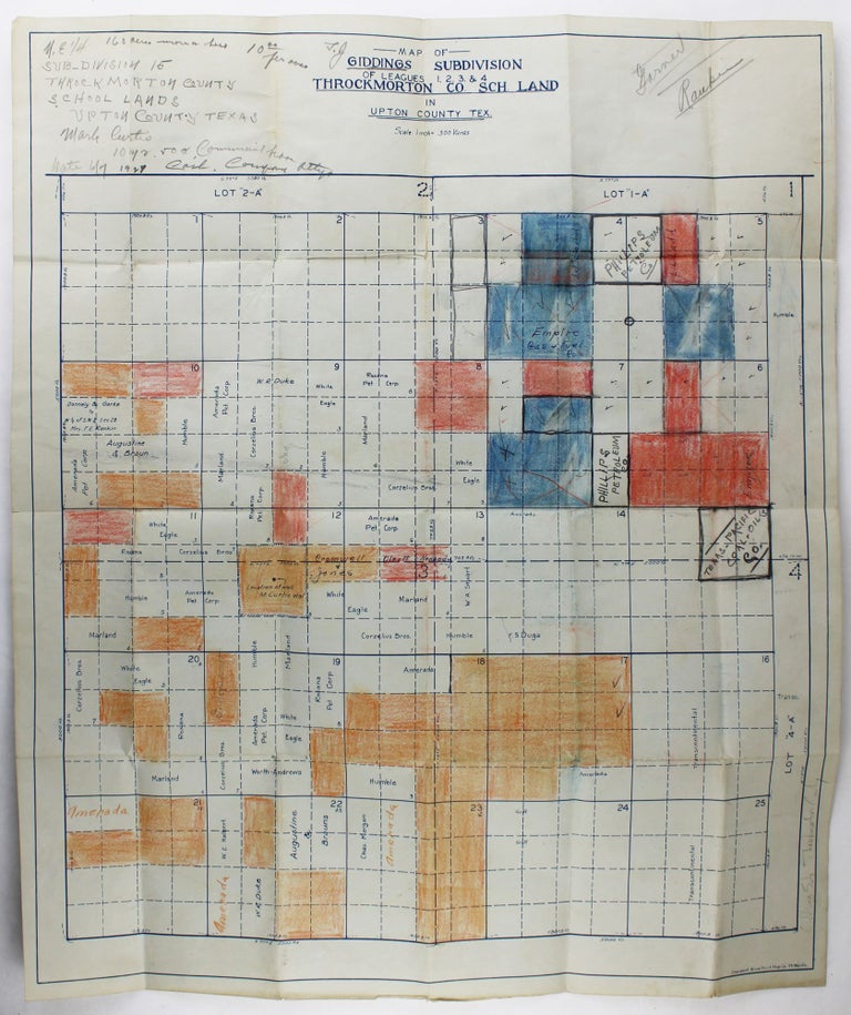 Item #3007 Map of Giddings Subdivision, Throckmorton Co. Sch. Land in Upton County Tex. Texas, Oil.