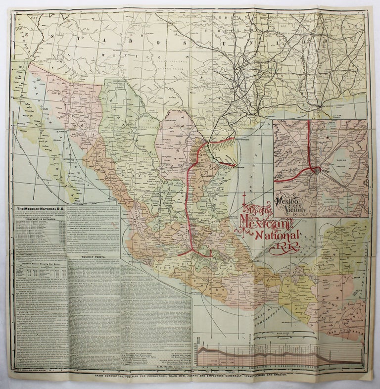 Item #3011 Map of the Mexican National R.R. - Laredo Route. Short Line to Monterey, Saltillo, San Luis Potosi, San Miguel de Allende, Celaya, Morelia, Patzcuaro, Toluca, and the City of Mexico. Mexico, Railroads.