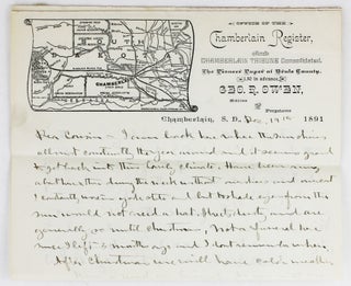 Item #3012 [Autograph Letter, Signed, by the Chamberlain, South Dakota, Newspaper Editor...